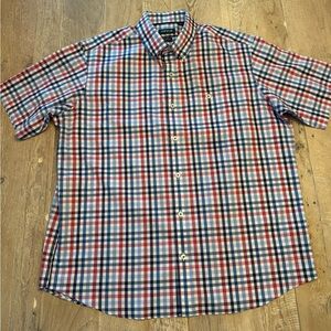 Orvis Men's Short-Sleeve No Iron Red & Blue Plaid Button-Down Shirt XL